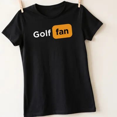 Bold modern Golf Fan t-shirt with striking typography in black and orange — printed on a women's shirt