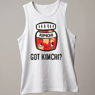 Kawaii kimchi jar t-shirt with cute cartoon design and vibrant colors — printed on a tank top