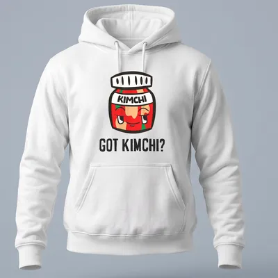 Kawaii kimchi jar t-shirt with cute cartoon design and vibrant colors — printed on a unisex hoodie