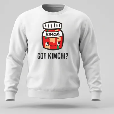 Kawaii kimchi jar t-shirt with cute cartoon design and vibrant colors — printed on a unisex sweatshirt