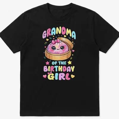 Kawaii style shirt with text Grandma of the Birthday Girl and a cute dumpling