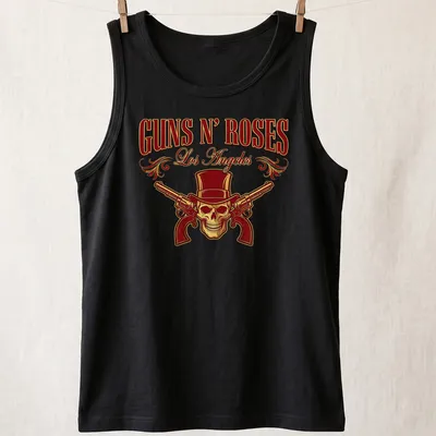 Vintage rock Guns N' Roses t-shirt featuring skull with top hat and pistols — printed on a tank top