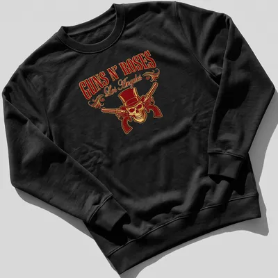 Vintage rock Guns N' Roses t-shirt featuring skull with top hat and pistols — printed on a unisex sweatshirt