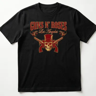 Vintage rock Guns N' Roses t-shirt featuring skull with top hat and pistols — printed on a unisex t-shirt