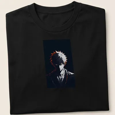 Anime warrior with orange eyes in a dark portrait style