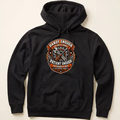 Vintage badge style shirt with wrench and screwdriver design and humorous text — printed on a unisex hoodie