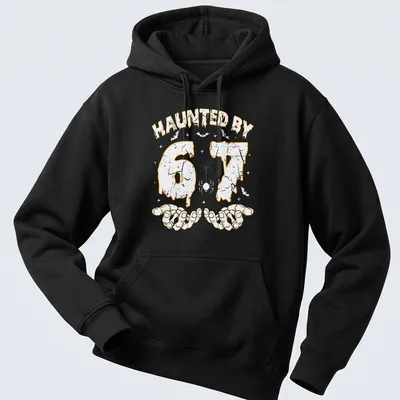 Halloween T-shirt with dripping text and skeleton hands design in orange — printed on a unisex hoodie