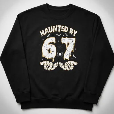 Halloween T-shirt with dripping text and skeleton hands design in orange — printed on a unisex sweatshirt