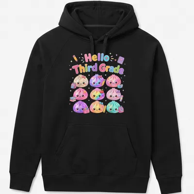Kawaii styled T-shirt featuring cute dumpling characters and pastel colors — printed on a unisex hoodie