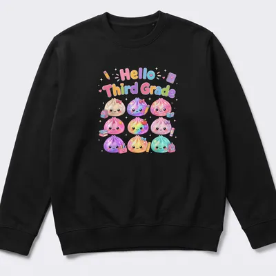 Kawaii styled T-shirt featuring cute dumpling characters and pastel colors — printed on a unisex sweatshirt