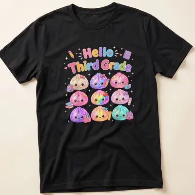 Kawaii styled T-shirt featuring cute dumpling characters and pastel colors
