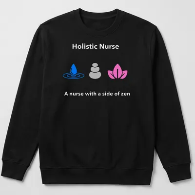 Minimalist design of water droplet, stacked stones, and lotus flower in blue and gray — printed on a unisex sweatshirt