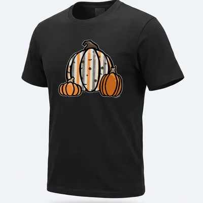 Kawaii line-art pumpkins in orange, gray, black, and white for Halloween