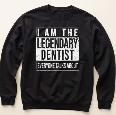 Bold typography t-shirt featuring the phrase about a legendary dentist — printed on a unisex sweatshirt