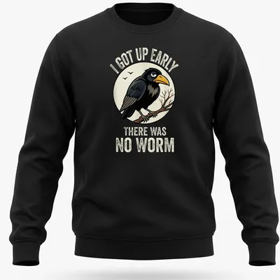Funny bird shirt with retro design and humorous text about worms — printed on a unisex sweatshirt