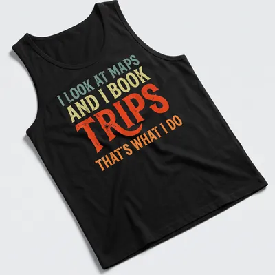 Vintage distressed shirt with the phrase about maps and travel illustrated. — printed on a tank top