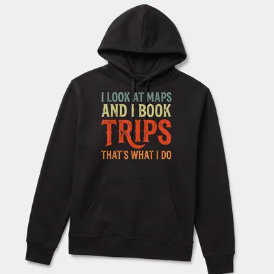Vintage distressed shirt with the phrase about maps and travel illustrated. — printed on a unisex hoodie
