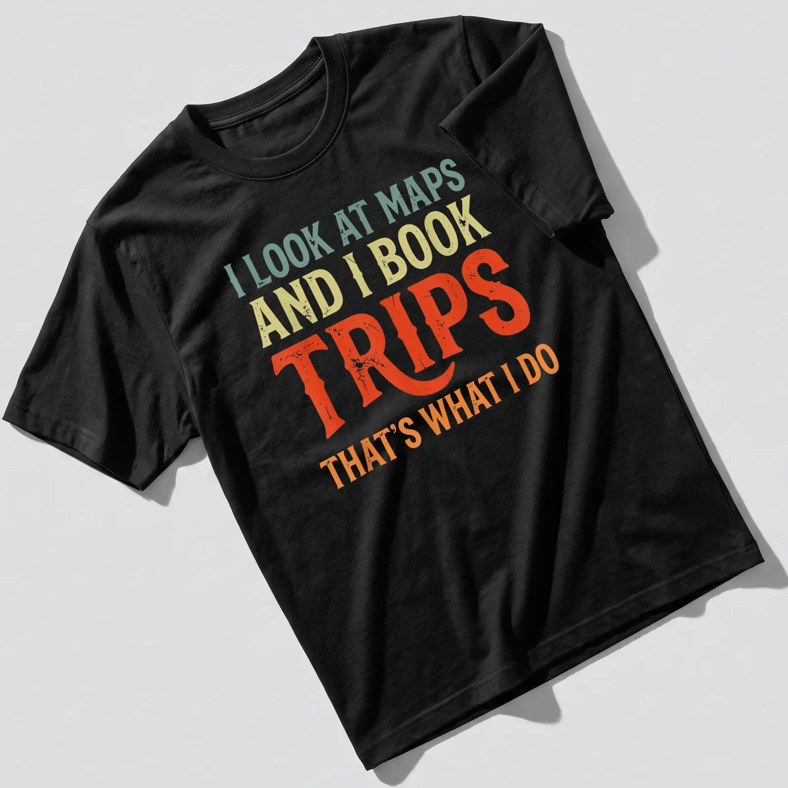 Vintage distressed shirt with the phrase about maps and travel illustrated. — printed on a unisex t-shirt