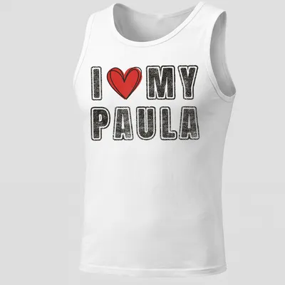 Retro distressed t-shirt featuring 'I ❤️ MY PAULA' with a heart graphic — printed on a tank top