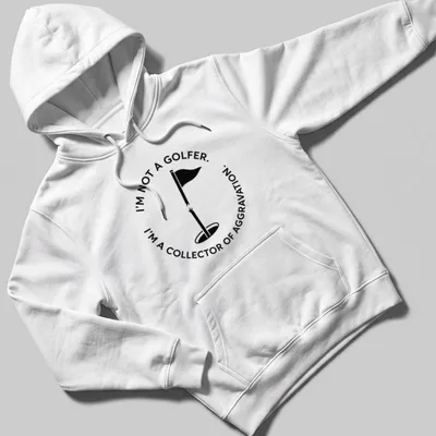Minimalist design featuring golf flag and hole with sarcastic text about golf — printed on a unisex hoodie
