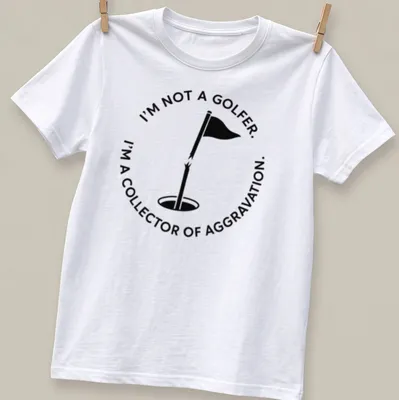 Minimalist design featuring golf flag and hole with sarcastic text about golf