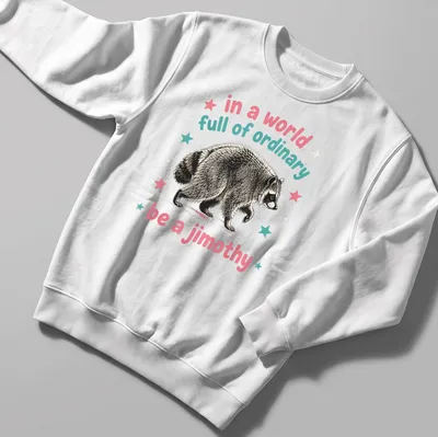 Vintage illustrated raccoon with whimsical text about being unique — printed on a unisex sweatshirt