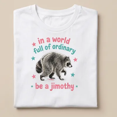 Vintage illustrated raccoon with whimsical text about being unique