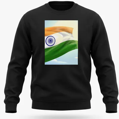Digital illustration of the Indian flag with orange, white, green, and blue colors — printed on a unisex sweatshirt