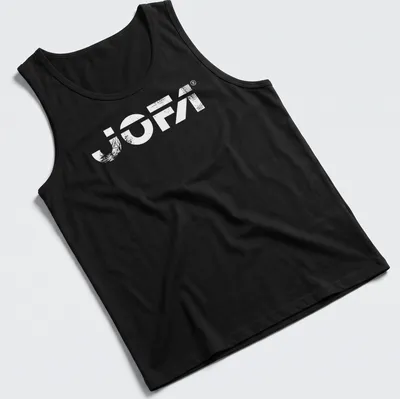 Vintage Jofa hockey equipment logo t-shirt in black and white. — printed on a tank top