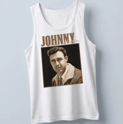 Vintage Johnny Horton t-shirt featuring a portrait in earthy tones — printed on a tank top