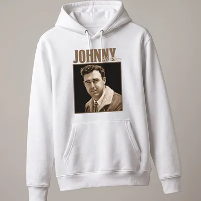 Vintage Johnny Horton t-shirt featuring a portrait in earthy tones — printed on a unisex hoodie