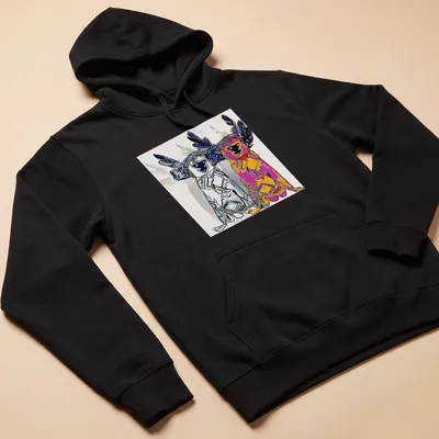 Pop art t-shirt featuring Kachina dolls and bold typography in various colors — printed on a unisex hoodie