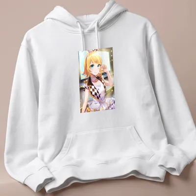 Anime illustration of Kagamine Rin with yellow hair and blue accents — printed on a unisex hoodie