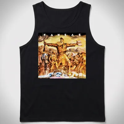 Vintage painting of a Kansas pioneer with a rifle and book in natural colors — printed on a tank top
