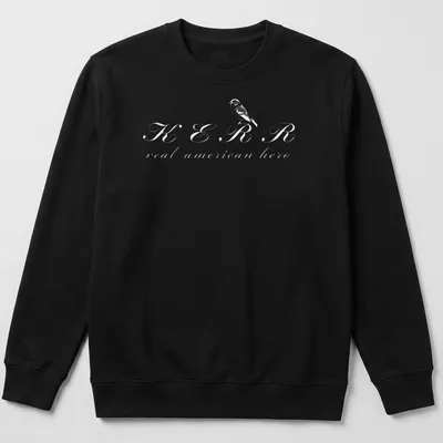 Simple line-art depiction of a bird with text KERR real american hero in white — printed on a unisex sweatshirt