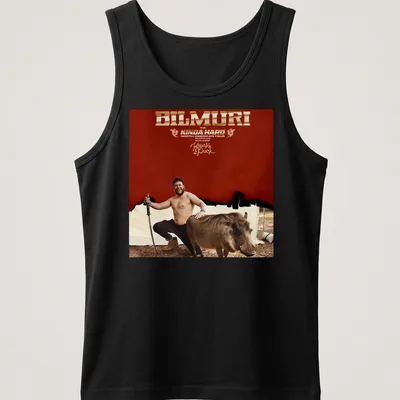 Bold typography shirt featuring a man with a pig for the Bilmuri tour. — printed on a tank top