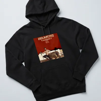 Bold typography shirt featuring a man with a pig for the Bilmuri tour. — printed on a unisex hoodie