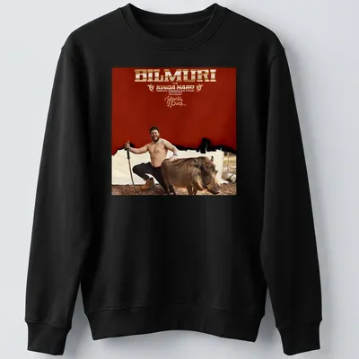 Bold typography shirt featuring a man with a pig for the Bilmuri tour. — printed on a unisex sweatshirt