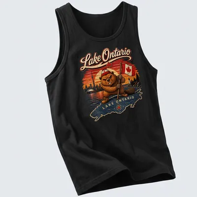 Vintage retro t-shirt featuring a beaver and Canadian flag with text — printed on a tank top