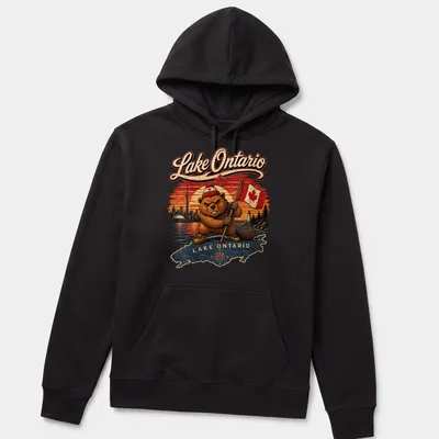 Vintage retro t-shirt featuring a beaver and Canadian flag with text — printed on a unisex hoodie
