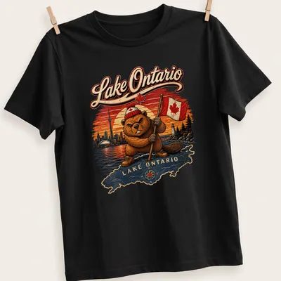 Vintage retro t-shirt featuring a beaver and Canadian flag with text — printed on a unisex t-shirt