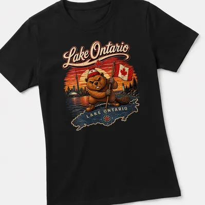 Vintage retro t-shirt featuring a beaver and Canadian flag with text — printed on a women's shirt