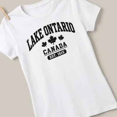 Vintage distressed Lake Ontario t-shirt with bold lettering — printed on a women's shirt
