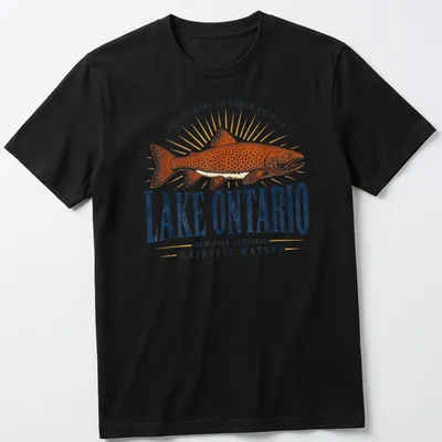 Vintage retro t-shirt featuring a trout fish and Great Lakes text — printed on a unisex t-shirt