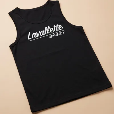 Retro script Lavallette New Jersey T-shirt design in white text. — printed on a tank top