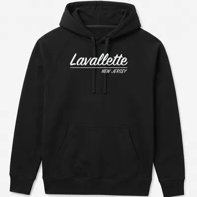 Retro script Lavallette New Jersey T-shirt design in white text. — printed on a unisex hoodie