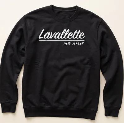 Retro script Lavallette New Jersey T-shirt design in white text. — printed on a unisex sweatshirt