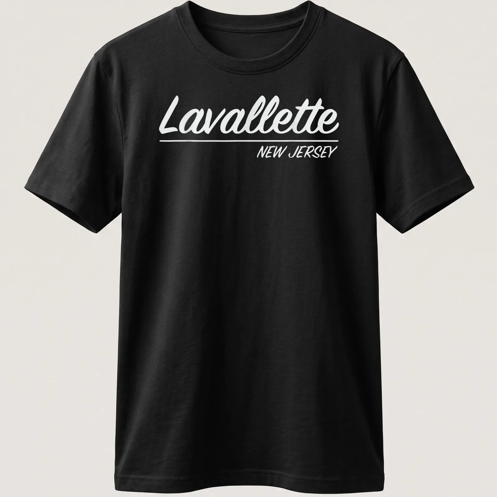 Retro script Lavallette New Jersey T-shirt design in white text. — printed on a unisex t-shirt