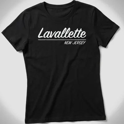 Retro script Lavallette New Jersey T-shirt design in white text. — printed on a women's shirt