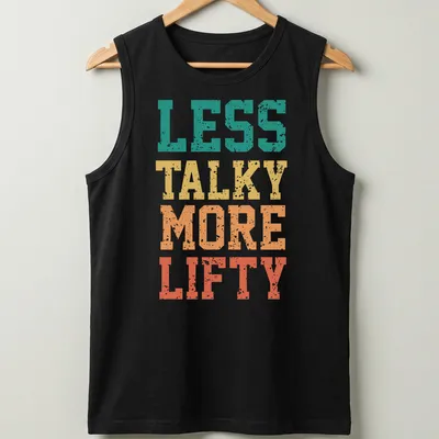 Retro distressed gym t-shirt with bold slogan in vibrant colors — printed on a tank top